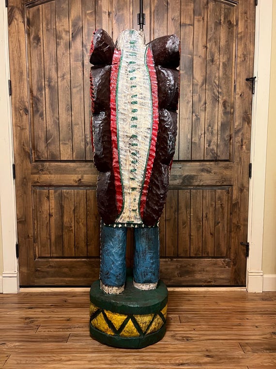 Cigar Store Indian Chief Vintage 6 Ft Wood Carving by Artist