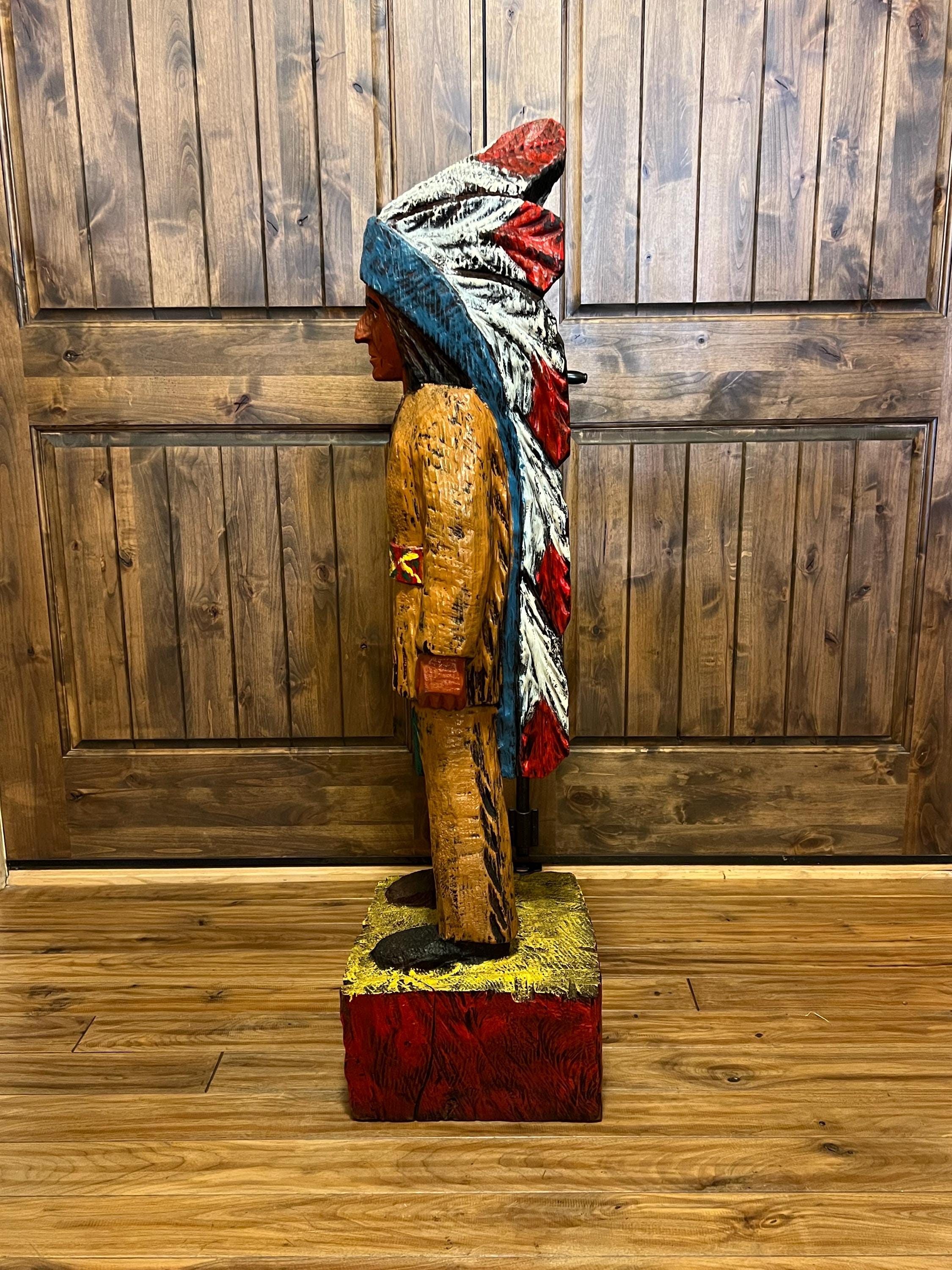 Cigar Store Indian Vintage 4 Ft Wood Carving by Pat Brumfield