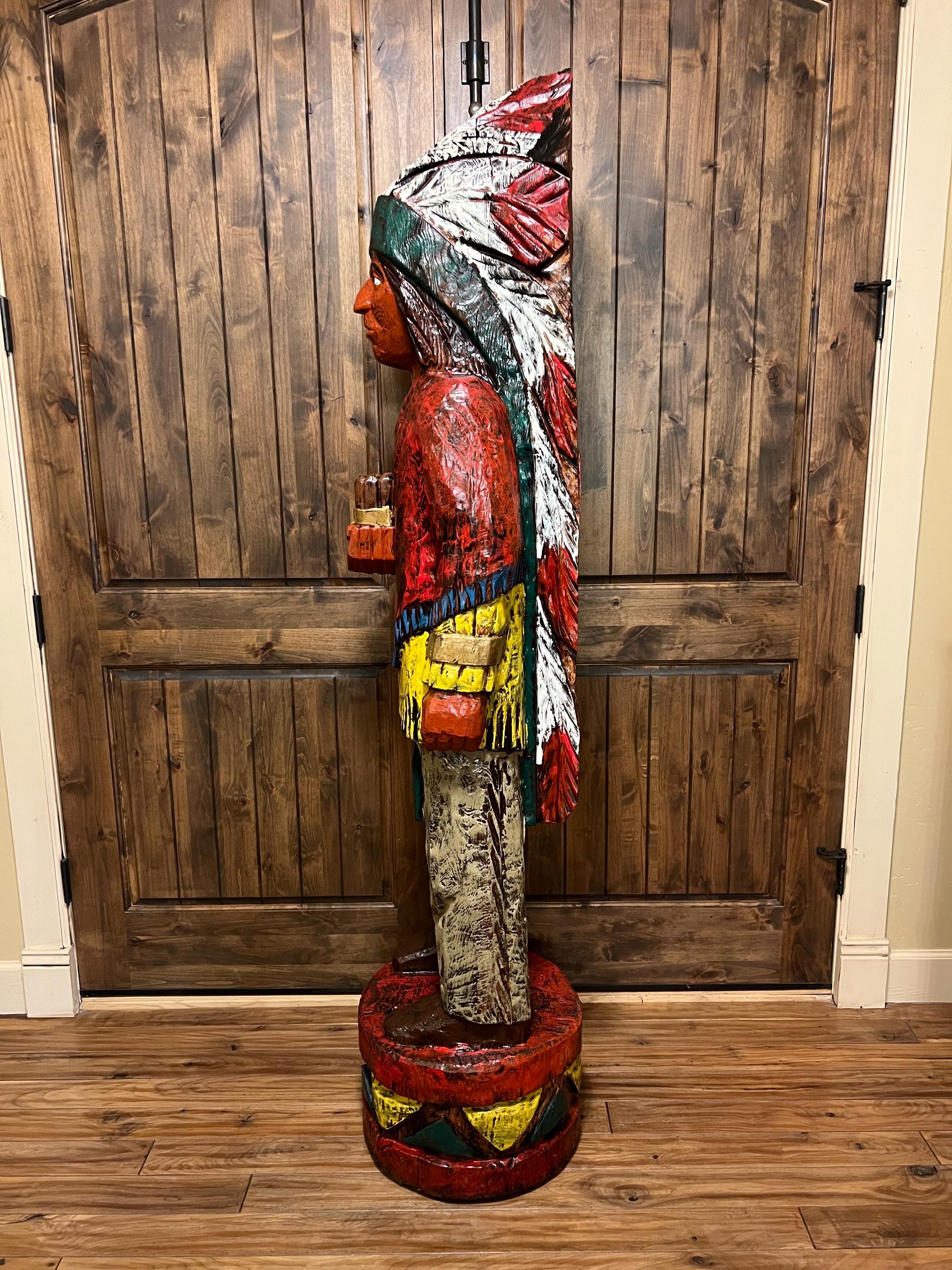 Cigar Store Indian Vintage 6' 6” Wood Carving by Pat Brumfield