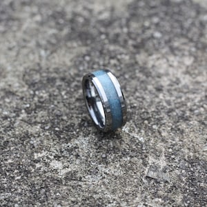 Crushed Aquamarine Ring | March Birthstone Ring | Blue Ring | Tungsten Ring