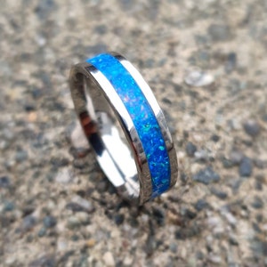 Royal Blue Opal Ring | Stainless Steel Ring | October Birthstone Ring