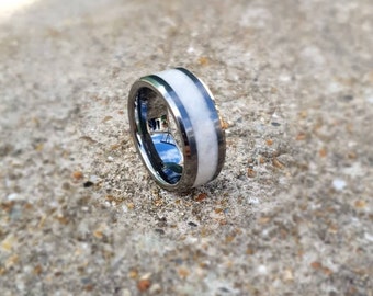 Crushed Moonstone Ring | June Birthstone Ring | White Ring | Tungsten Ring