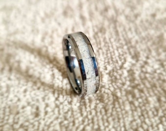 Crushed Moonstone Ring | June Birthstone Ring | White Ring | Tungsten Ring