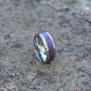 Crushed Amethyst Ring | February Birthstone Ring | Purple Ring | Tungsten Ring