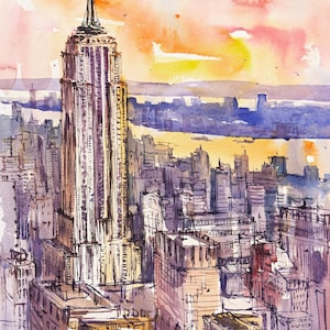 Empire State Building Watercolor Painting: NYC Handmade Travel Art