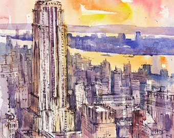 Empire State Building Aquarell Gemälde: NYC Handgemachte Reise Kunst