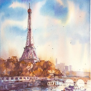 Eiffel Original Watercolor Painting in Paris, Iconic Paris Landmark Art | Hand-Painted Watercolor Artwork | French Architecture