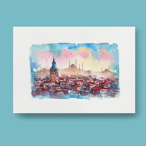 Istanbul Original Watercolor Painting, Galata Tower Istanbul, Hand Made, Art Work