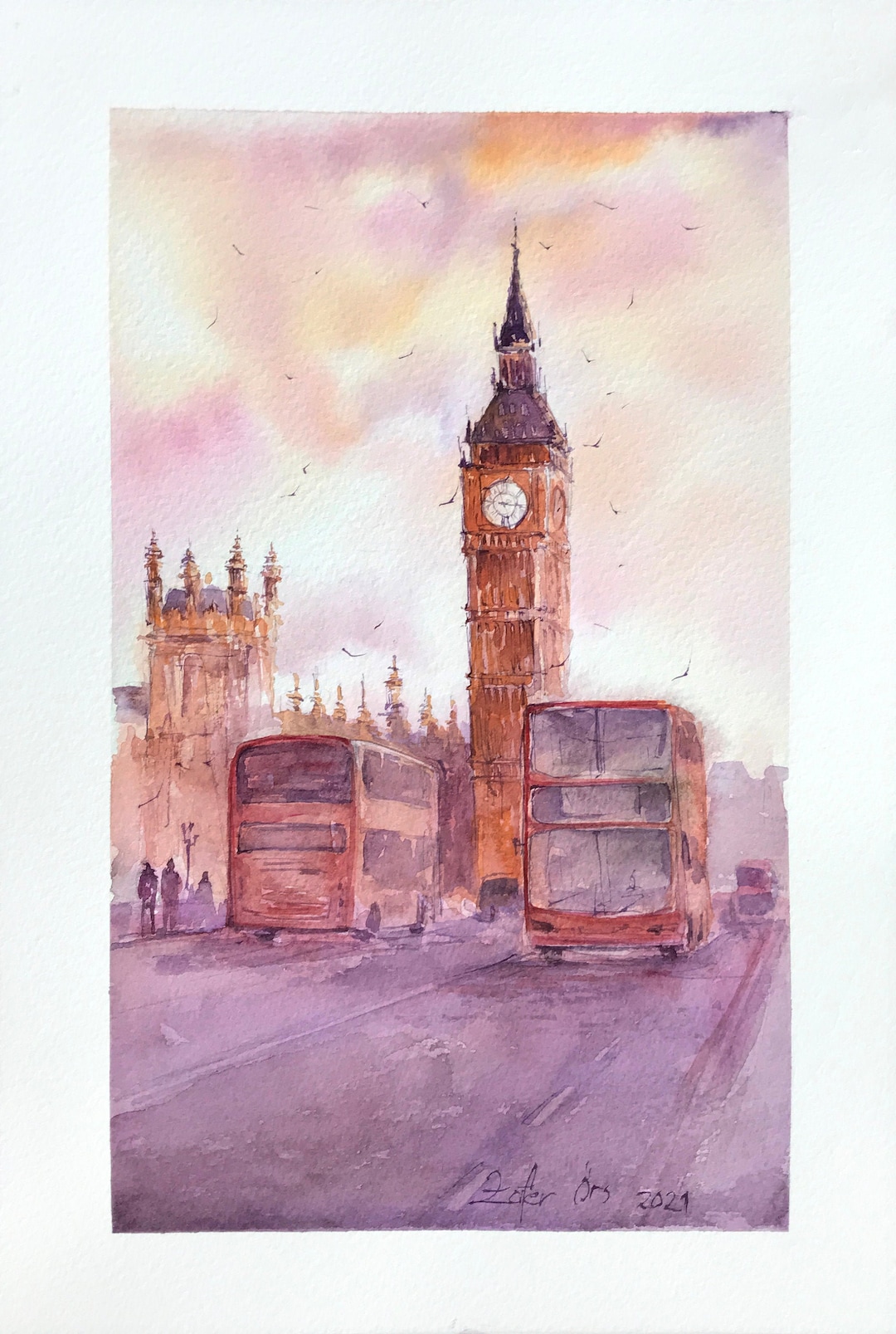 London Watercolor Painting, Original Watercolor Painting London City