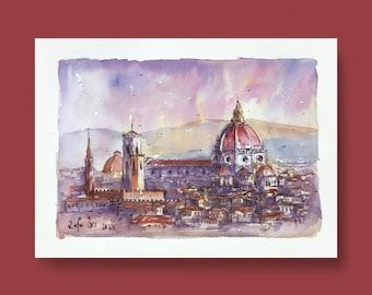 Florentiner Kathedrale Aquarellmalerei: Santa Maria del Fiore Art