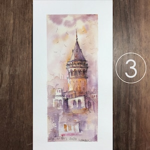 Pinturas em aquarela de Istambul, pinturas originais em aquarela, Turquia