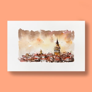 Original Watercolor Painting, Galata Tower Istanbul, Hand Made, Art Work