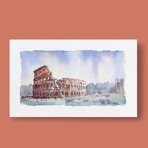 Colosseum Watercolor Painting – Original Rome Artwork, Italian Landmark Art, Ancient Architecture Wall Decor, Roman Empire Painting