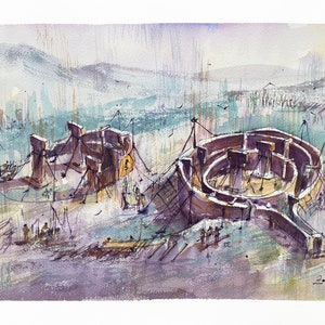 Gobeklitepe Urfa Original Watercolor Painting. City Landscape, Art Work, Turkiye