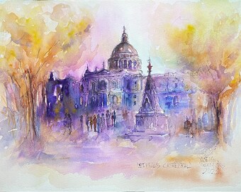 St. Paul's Kathedrale Aquarell Gemälde: London Architekturkunst
