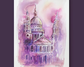London Aquarell Malerei - St. Paul's Kathedrale Originalgemälde, Vereinigtes Königreich
