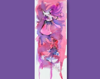 Wirbelnder Derwisch Aquarell Malerei: Mystische Sufi-Kunst (14x37.5 cm)