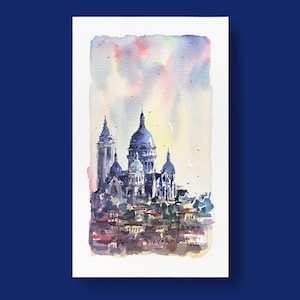 Original Watercolor Painting: Sacre Coeur, Paris Cityscape Art (7x11 inches)