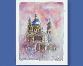 St. Paul's Kathedrale Aquarell Malerei: London Wahrzeichen Kunst