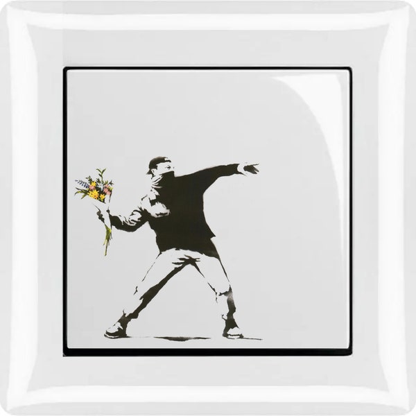 Lichtschalter-Sticker | Banksy | Flower Thrower | Aufkleber | 3,6 x 3,6 cm | Kontur