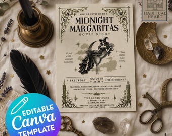 Midnight Margaritas Invitation | Gothic Vibes | Halloween Party Invite | Witchy Halloween Party | Canva Editable Template (Digital Download)
