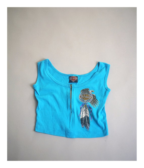Vintage 80s/90s Harley Crop Top Zip Tank Top