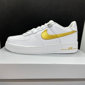 Nike Custom Air Force 1 Metallic Gold Bronze Outline Shoes Sneakers Mens  Women