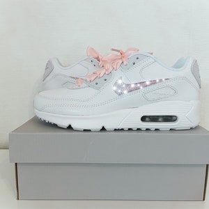 Nike Air Max 90 White Rhinestone Swarovski Rosé Crystal Custom Sneaker Satin Ltr Leather Leather Glitter Gift