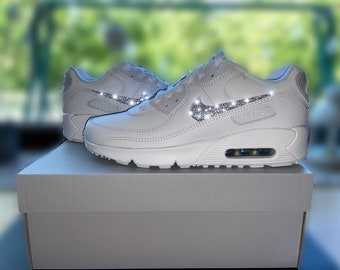 Nike Air Max 90 weiß Strass Swarovski Custom Sneaker Glitzer Ltr Leather