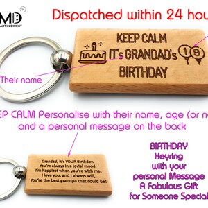Birthday Personalised Keyring - Eco-wood - KEEP CALM - Custom Key ring - Beech Wood Customized Keychain - Custom Message - keychain