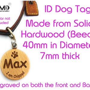 Médaille d'identification personnalisée pour chien | Médaillon pour animal de compagnie | Étiquette d'identification personnalisée | Médaille en bois pour animal de compagnie | Sur mesure | Respectueux de l'environnement | Bois de hêtre | Carte d'identité du cheval