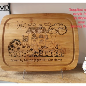 Your Child's Drawing Handwriting laser engraved on a wooden Serving Board custom wood chopping kids artwork gift keepsake eco-friendly image 3