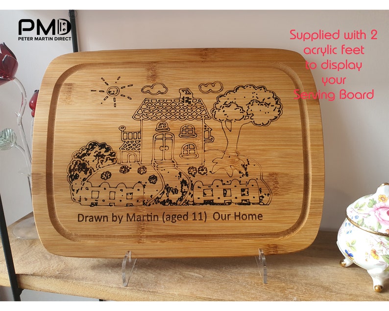 Your Child's Drawing Handwriting laser engraved on a wooden Serving Board custom wood chopping kids artwork gift keepsake eco-friendly image 3