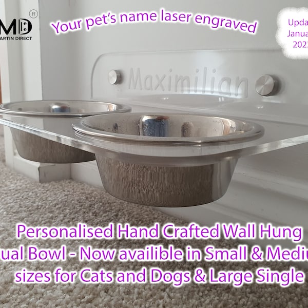 Wall-Mounted Acrylic Pet Feeder table Uber Minimalistic Design Personalised for your Furbaby! *NEW* Small, Medium and Large Customisable