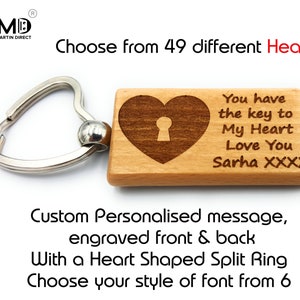 Personalised Valentines Beechwood Keychain: Engraved Heart Design