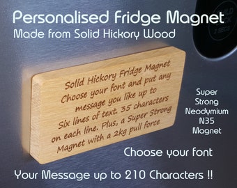 Personalised fridge magnet - Wooden Customized Refrigerator Magnets - Laser Engraved wood - Custom Message up to 35 Characters on 6 Lines