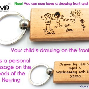 Portachiavi personalizzato con scritta a mano o disegno / Regalo ricordo in legno di faggio con incisione personalizzata / Portachiavi artistico per bambini per mamma, papà, nonni
