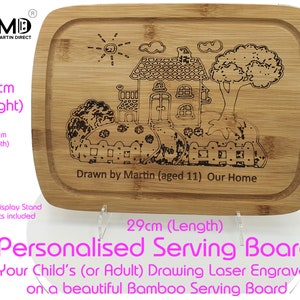 Your Child's Drawing Handwriting laser engraved on a wooden Serving Board custom wood chopping kids artwork gift keepsake eco-friendly image 2