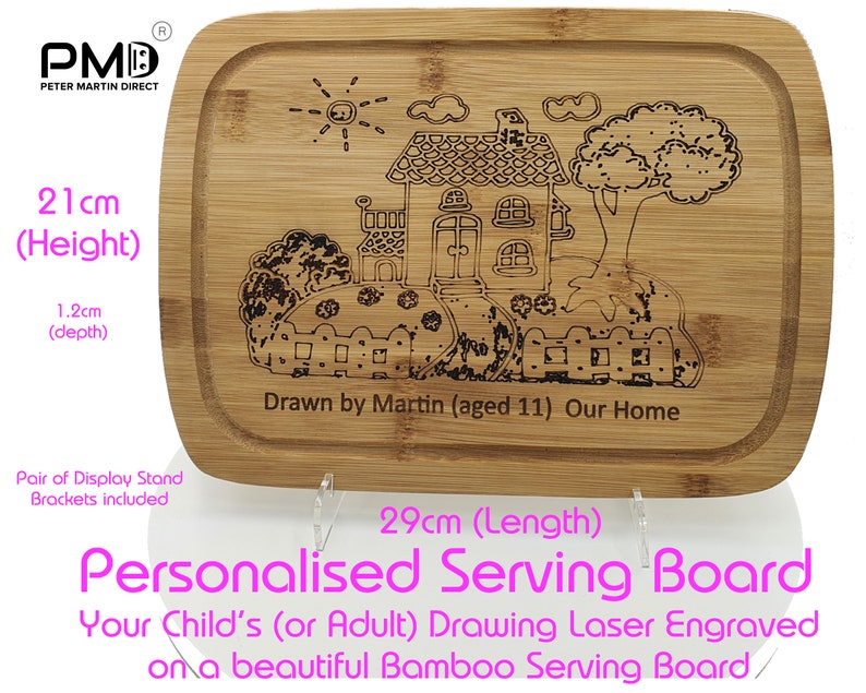 Your Child's Drawing Handwriting laser engraved on a wooden Serving Board custom wood chopping kids artwork gift keepsake eco-friendly image 2