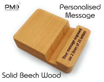 Personalised Beech Wood Cell Phone Stand: Engraved Mobile Holder