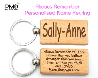 Always Remember Personalised wooden Keyring - Laser engraved Beech wood Key ring - Custom Keychain - Name Engraved Motivational Gift