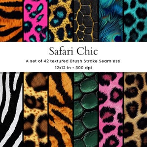 Set di carta digitale con motivi senza cuciture con stampe animali, texture realistica, fauna selvatica, uso commerciale