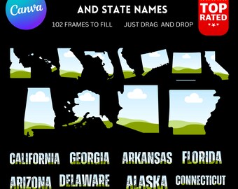 USA States Map Canva Frames: Drag & Drop Template (PDF)