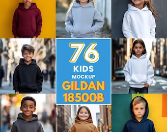 Kids Gildan 18500B Hoodie Mockup Bundle (Digitaler Download)