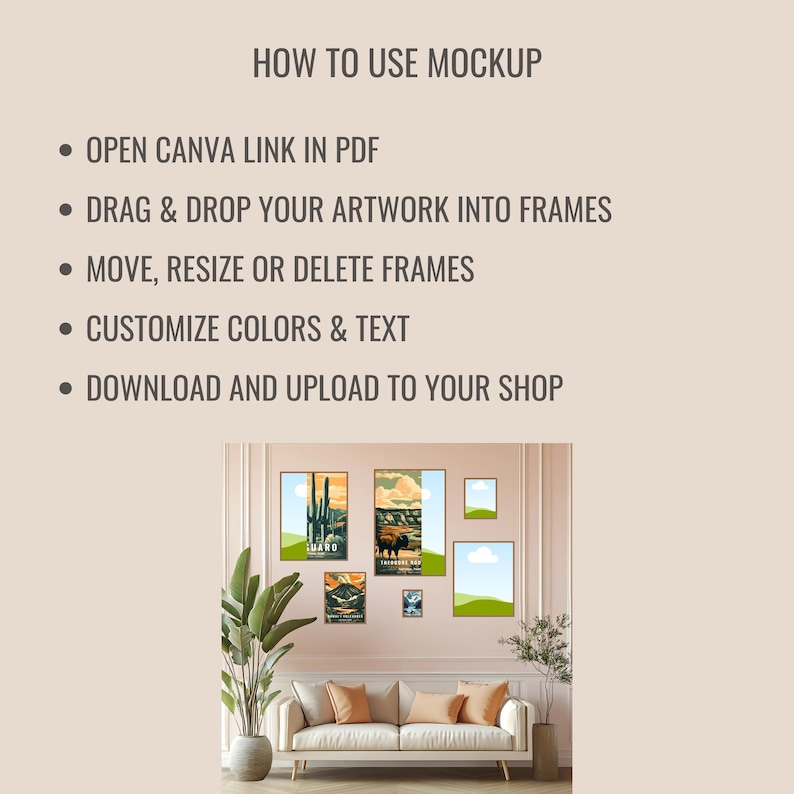 Wall Art Size Guide + Editable Canva Mockup | Printable Frame Size ...