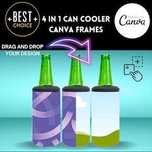 4 in 1 can cooler Mockup CANVA Template, Editable Full Wrap Mock Up for CANVA only