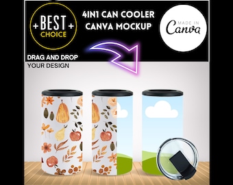 4 in 1 Can Cooler CANVA Mockup Bundle, Drag and Drop Mock Up