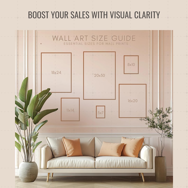 Wall Art Size Guide + Editable Canva Mockup | Printable Frame Size ...