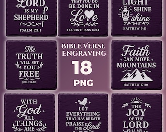 Bible Verse Laser Engraving PNG files, Christian Quotes for Slate Coasters Glowforge, LightBurn