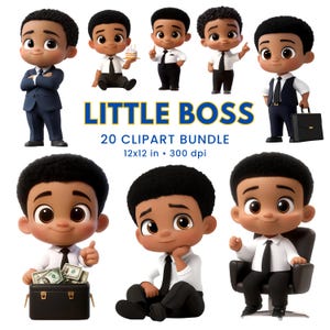 Cartoon Boy Clipart African American Birthday Boy PNG Bundle, Commercial Use